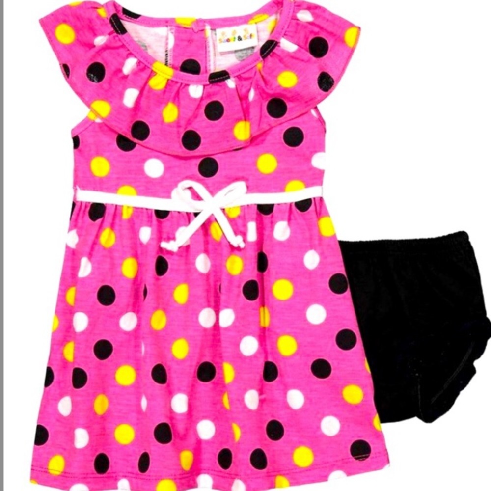 Sweet & Soft Pink Polka Dot Ruffle Baby Girl Dress w/Diaper Cover Set 3/6m